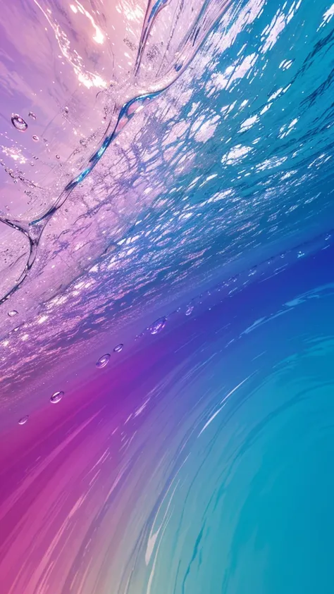 Background wallpaper for your desktop in the form of color shapes like liquid glass with connecting translucent bubbles in the colors of violet, blue, pink, navy, pastel shades, ocean waves, ruby rays