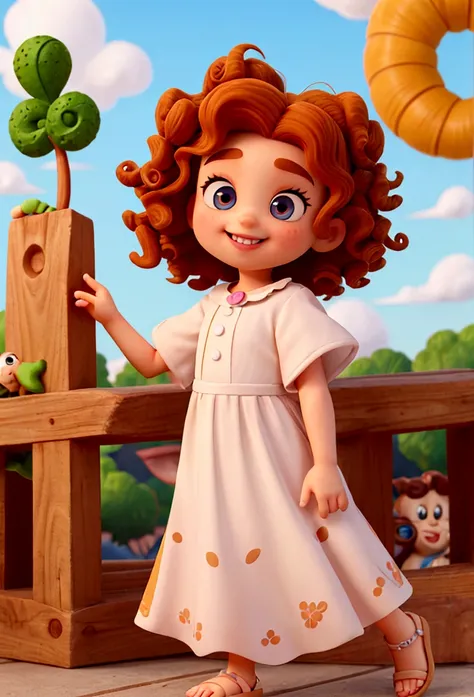 disaney pixar, 4 year old happy, honey colored eyes and hair, curly hair influencer digital kids