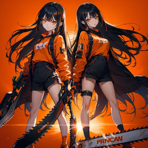 One girl,Chainsaw Sunrise Stance, (Have a weapon:1.3),whole body,Long black hair,,cherry blossoms, Zoom out,Wide Shot, (masterpiece, Highest quality),Dynamic composition、[17277fbe68],sunrise stance,((Perspective Lens, Woman with long hair, Dynamic poses wi...