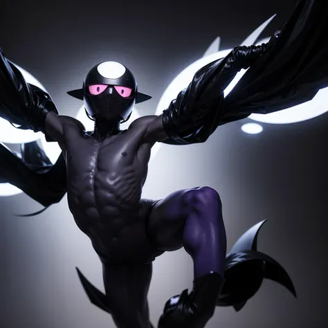 A character who is his own flying saucer, with arms and legs, black color purple details and white eyes, pixel art style, dynamic lighting, dimensions 768×1024, looking straight at the camera without any pose, minimalistic, blurry background, em 2D