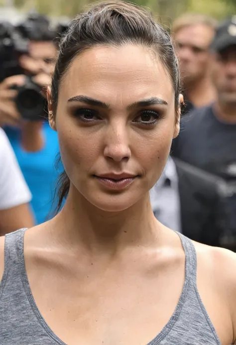 high quality random  paparazzi photograph  (galgadot  , housewife , mother, slim fit figure, flat breast , random angle, broad s...