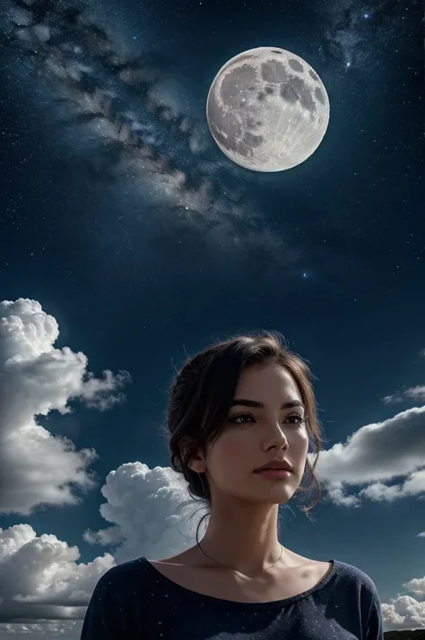 Moon , Clouds , Star and night (best quality) (masterpiece) (realistic) 