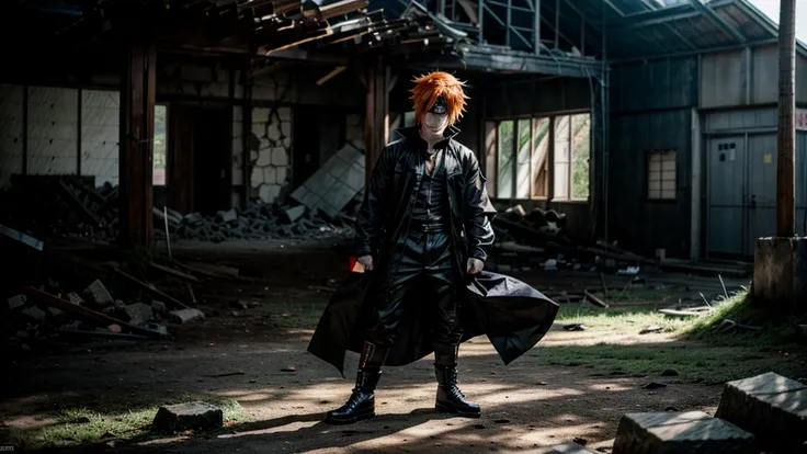 anime role play with orange hair and a black outfit posing for a picture, anime role play, pain From Naruto, role play photo, role player, professional role play, The Joker as Naruto, Ichigo kurosaki, role play, hot topic Comic-Con, Anime Characters; Full ...