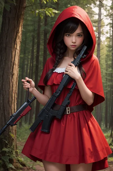 little red riding hood with gun in hand 