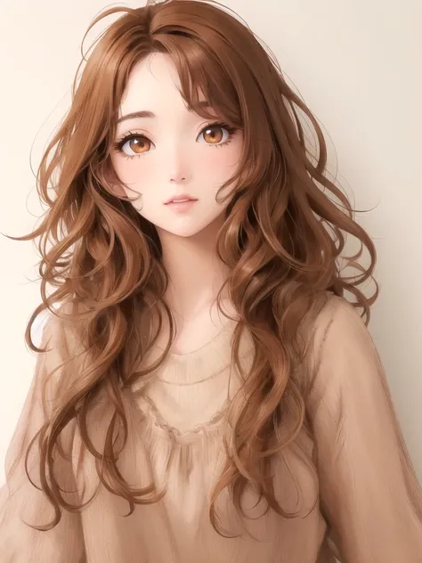 1girl‚ brown eyes‚ beautiful eyelashes‚ (brownhair)‚ (brownhair curtos), (brownhair curtos e cacheados), (Messy hair)  outfit, lineart, best qualityer, best details