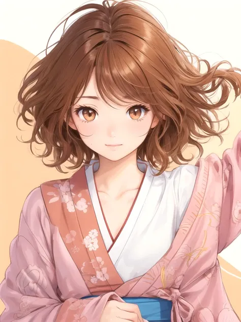 1girl‚ brown eyes‚ beautiful eyelashes‚ (brownhair)‚ (brownhair curtos), (brownhair curtos e cacheados), (Messy hair) japanese student outfit, lineart, anime style‚ best quality, best details