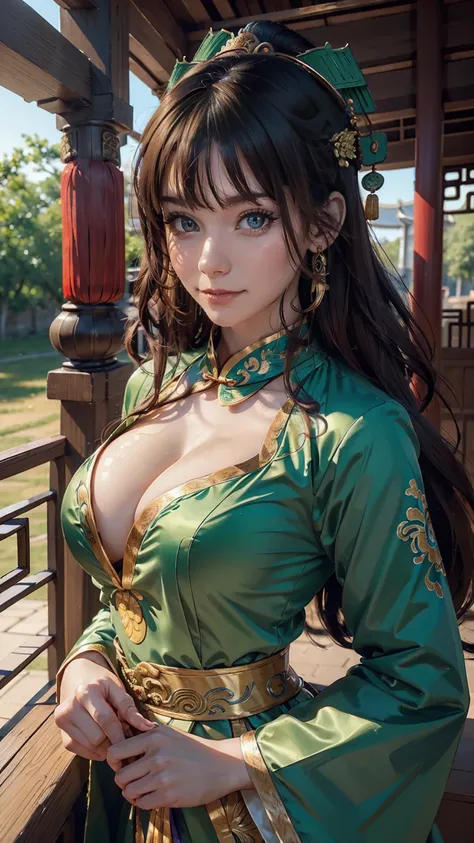 ((whole body)), samdoesarts style award winning whole body portrait of a beautiful woman, ((Perfect feminine face)),((Ancient Chinese Green Clothing)), ((Green Peking Opera Costume)), (Long sleeve) Gazebo, complicatedな, (Beautiful details in the eyes, Long...