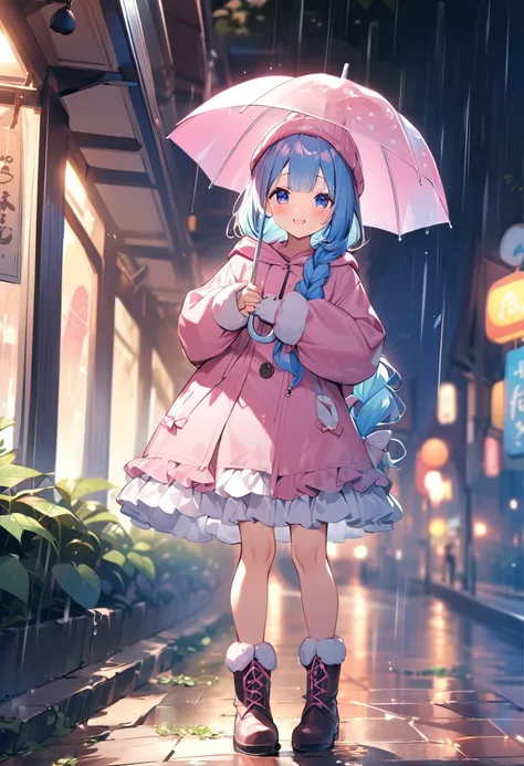 Highest quality、High resolution、Detailed Background、Beautiful face in every detail、Teenage beauty、Cute hair colour、Braided Ponytail、Braided bob cut、Cute hairstyle、well-groomed eyebrows、Cute gestures、

A girl happily waiting for someone even in the rain、
A ...