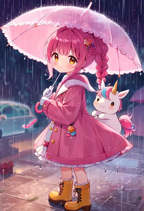 Highest quality、High resolution、Detailed Background、Beautiful face in every detail、Teenage beauty、Cute hair colour、Braided Ponytail、Braided bob cut、Cute hairstyle、well-groomed eyebrows、Cute gestures、

A girl happily waiting for someone even in the rain、
A ...