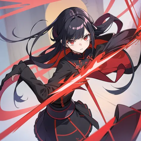 anime girl in a red and black dress with long black hair and two swords, from arknights, katana zero video game characters, from...