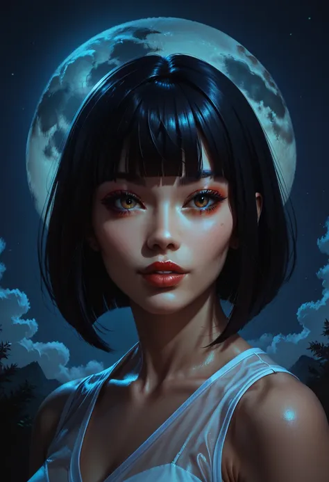 score_9, score_8_up, score_7_up, score_6_up, rating:safe, 1girl, solo, blunt_bangs, bangs, black_hair, moon, lips, looking_at_viewer, portrait, parted_lips, full_moon, bob_cut