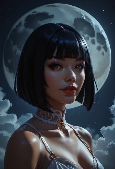 score_9, score_8_up, score_7_up, score_6_up, rating:safe, 1girl, solo, blunt_bangs, bangs, black_hair, moon, lips, looking_at_viewer, portrait, parted_lips, full_moon, bob_cut