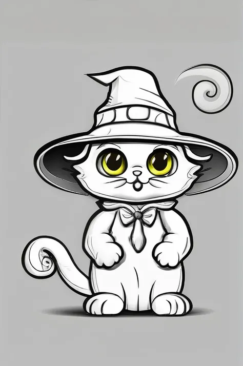 A cute cat, Halloween, custome, ghost. line art, cartoon character, 3d style, high-quality, coloring book, hand-draw, lineart, blank and white coloring.