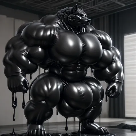 solo, male, , , , (hyper pecs:1.3), （long thick thighs:1.5）, standing, indoor,，(，,(,solo,very hyper muscles:1.3)((, Huge bulge：1.5))）（)), black glowing liquid，（((liquid_latex, , rubber:1.2)，,black latex，goo transformation，(gooey)()(l），unreal engine,perfect...