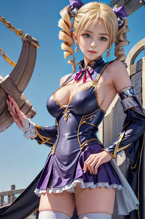 Highest quality　Masterpiece 8K　Super fine　Beautiful Face　1girl Realistic　Two Arms　Five Fingers　Two Legs　((Super Drill Twintails))　((Platinum Blonde Hair))　Body　Plump　14 years old　Shiny skin　Slit eyes　Thick makeup in Chinese style　Eyes slightly closed　Long ...