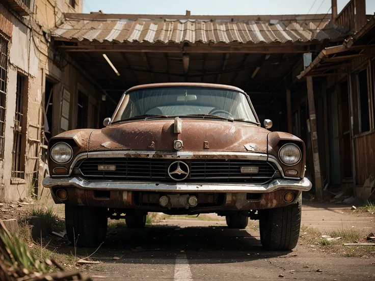 abandoned car in a ghost town