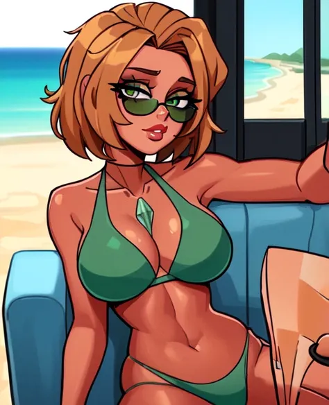 (best quality:1.3), (4K quality),masterpiece, best quality, high res, detailed, (Detailed face:1.2), (Detailed eyes:1.2), (Hourglass figure:1.2), CARTOON, ANIME, CARTOON ARTSTYLE, 1girl, solo, 36-years-old, tan olive skin, short blonde hair, pony tail styl...