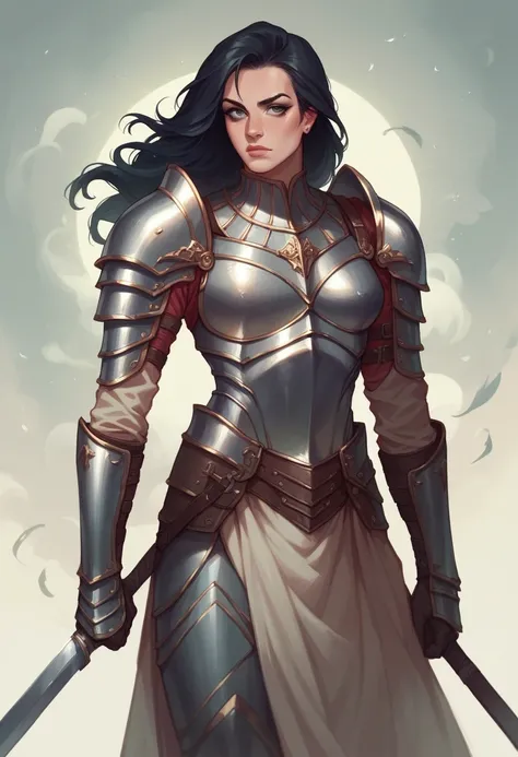 Beautiful woman with a tall figure，Wearing armor，Black hair super realistic、Rich in details