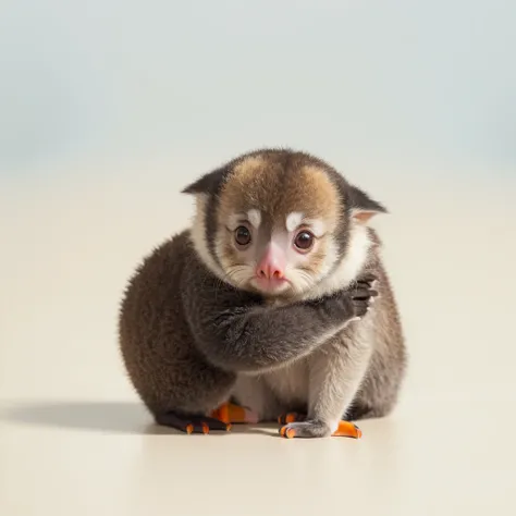 Small Animals, baby koala mixed with Slow lorises, has beard, fat,Grassroots, no background, (Puffin head, gold eyes)