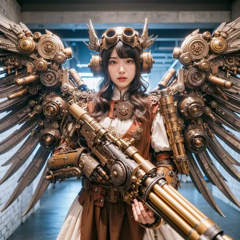 superrealism, ultra high res,8k,(Photorealsitic:1.4), (crab-like mechanical suit:1.2), designed by Hajime Katoki,heavy weapons,vivid textures,animal legs, gradation hair, japanese female soldier,(ultra beautiful face),((super realistic all textures)), ((su...