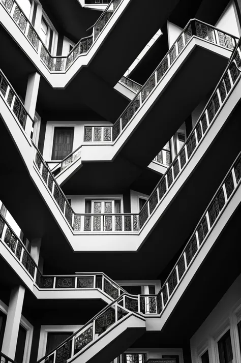 An artistic black and white composition inspired by the works of Mc Escher 