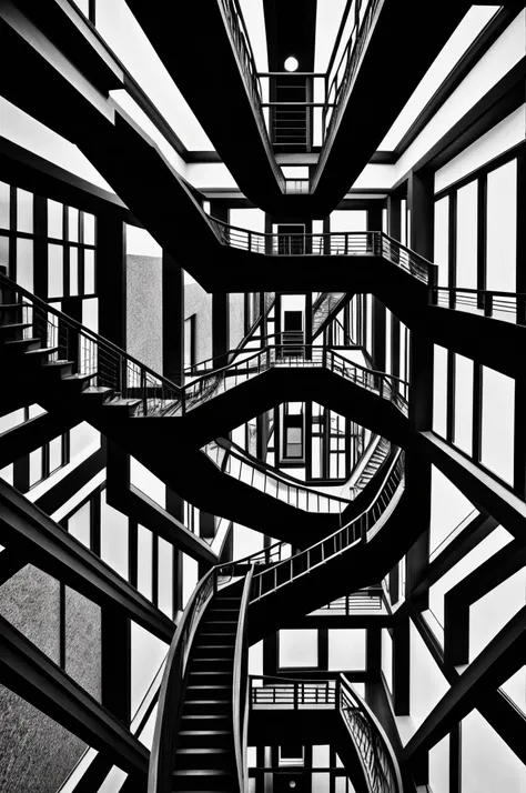 Black and white artistic composition with visual texture inspired by the works of Mc Escher 