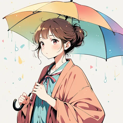 ((anime:1.4,illustration)),(masterpiece, top quality, best quality),(ultra-detailed, absolutely resolution),((16k, high res)), (((Pikachu holding an umbrella in the rain, a rainbow is out, the sky is half sunny and half rainy)) ((cozy lofi illustration:1.4...