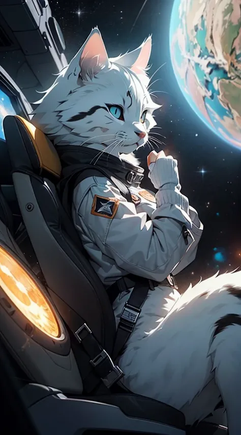 rich in details and textures, depth of field, cinematic lighting, detailed outfit, ((top quality)),(ultra-detailed), 
Space cat, moving through space, moving from planet to planet, the goal is to invade a planet,
The mother ship is a super giant feline tra...