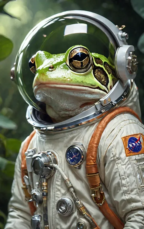 photorealistic, a frog wearing a astronaut suit, intricate, elegant, highly detailed, digital painting, artstation, concept art, smooth, sharp focus, illustration, art by artgerm and greg rutkowski and alphonse mucha, 8 k, (BEST PHOTO),
(Photography, raw f...