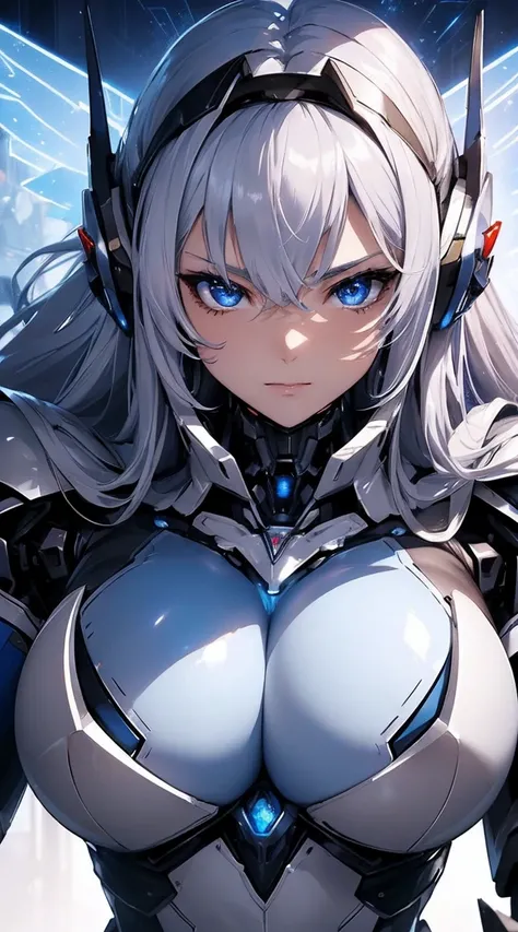 ((Extreme close up:1.6))、(((Lenses shining on both breasts:1.3)))、((Blue pillars of light radiate from both of his chests..:1.3))、break、(((Dynamic pose:1.8)))、smile、((8K)), ((32k)), ((Highest quality)), ((masterpiece)), ((超A high resolution)), ((Tmasterpie...