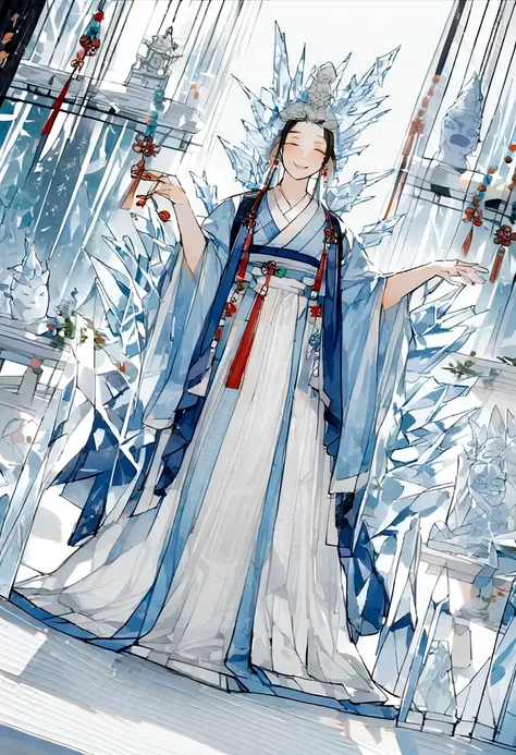 (Ice Sculpture:1.4),angle,(可爱的Ice Sculpture女孩,Anatomically correct,Full Body Love,杰作Ice Sculpture山茶花,Representative Works: Hanfu,Smile)