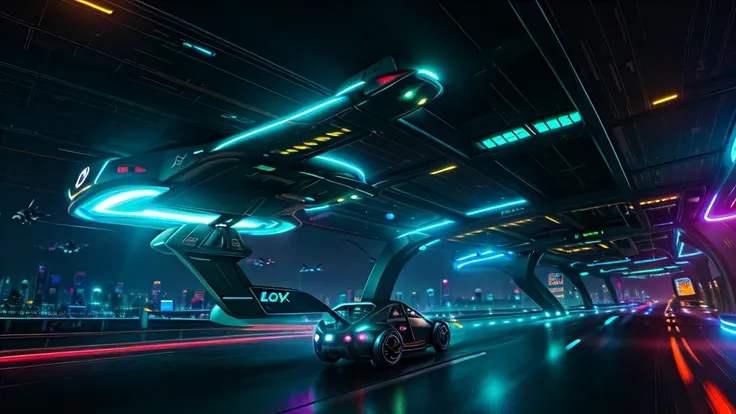 night time, futuristic night illustration, flying cars of all colors, (hovering_car:1.5),, cyberpunk skyline, hovering traffic jam