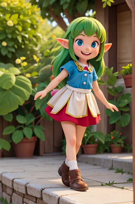 the girl kid elf she smiling, having fun, win