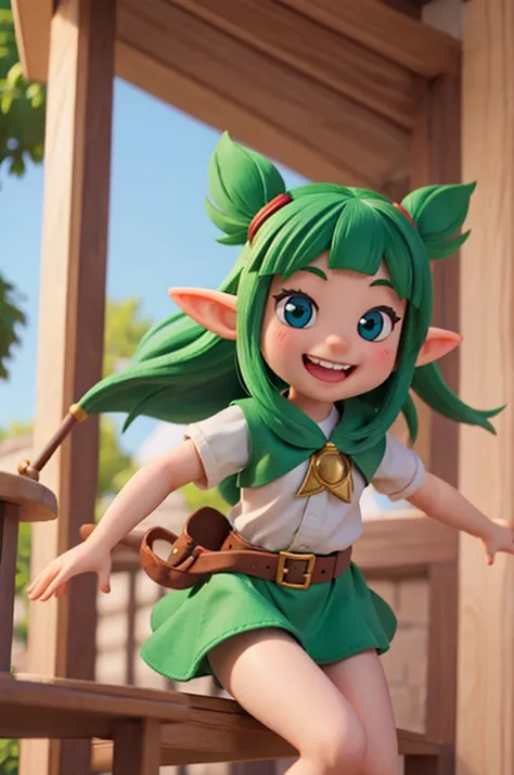 the girl kid elf she smiling, having fun, win