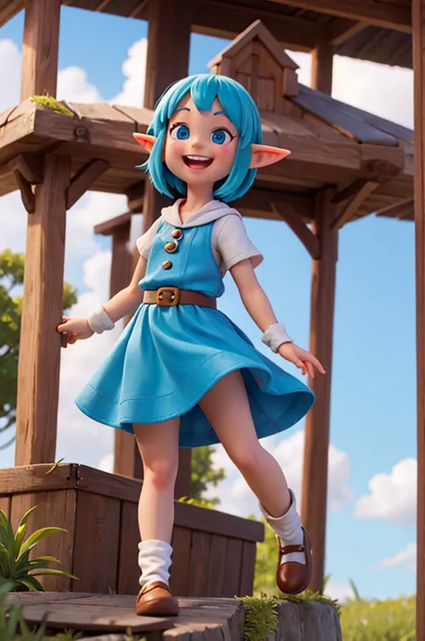 the girl kid elf she smiling, having fun, win