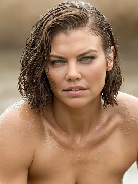  high quality  Erotic shot , ( lauren_cohan  , oily skin, sensual detailed ultra realistic  skin texture  ) celebrity erotic photograph , nude model , erotically posing,  extremely long  hair ,tall figure ,  erotic photoshoot , fit muscular figure , exhaus...