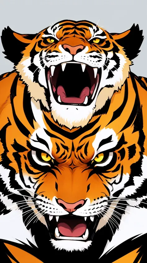 A graphic style of menacing tiger head