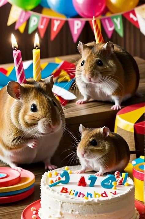 A single hamster having a birthday rally