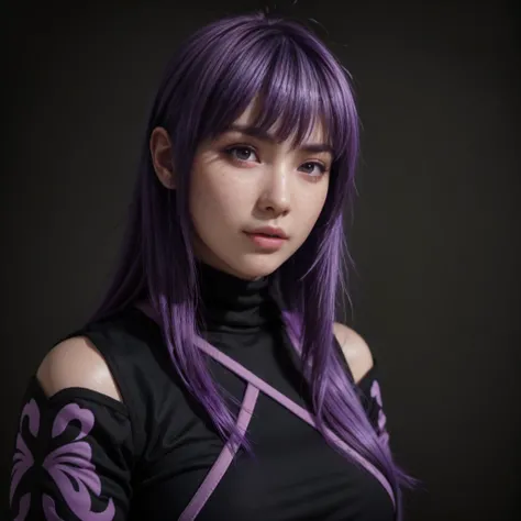 Ayane, purple hair, (best quality, ultra-detailed), (realistic:1.37), beautiful and detailed face, ultra-realistic texture, delicate face, delicate body, red lipstick, bright colors. high definition, 8K, well defined legs