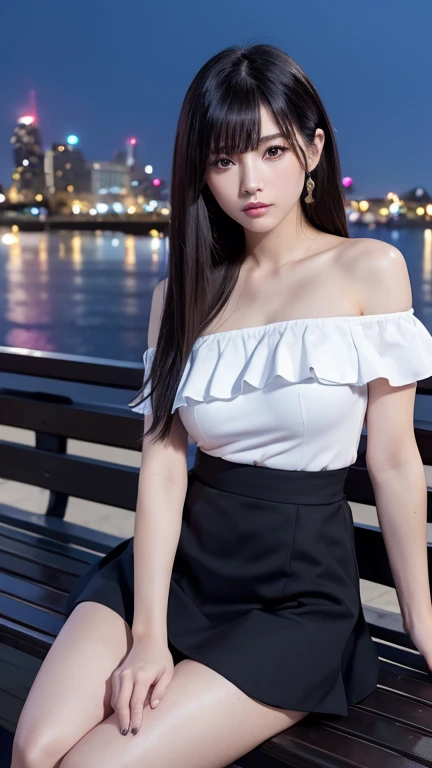 ((Highest quality)),((最high resolution)),((high resolution)),((detailed)),((High definition)),((8K)),((Perfect body)),((Perfect Face)),((Realistic)),((Real)),((Realistic)),((Beauty)),Korean、Stylish cityscape、Outdoor、City、Night view、Black Hair、((Only the ti...