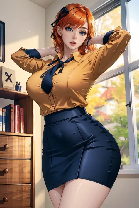 perfect cg 8k, uhd quality resolution wallpaper, photorealistic, the most beautiful and sexy girl, wearing a office blouse and s...