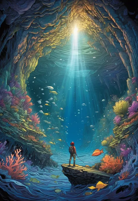 deep sea reveal cave、high ceiling cave、diego gisbert lawrence、josan gonzalez、by dan mumford、picture book illustrations、psychedel...