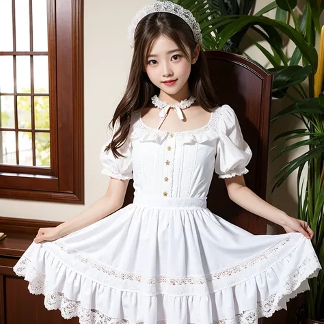 (masterpiece, highest quality:1.2), One girl, 18 yo, Pretty face, Cute Face, pretty dress with frills and laces, 