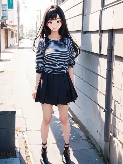 araffed asian woman in a striped shirt and black skirt, full body!!, thighhighs and skirt, full body! pretty face, full body picture, full body!!!, outfit photo, full_body!!, full body!, 2 4 year old female model, full body;, full body photogenic shot, tak...