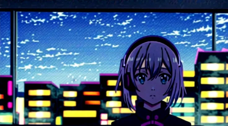 Anime girl wearing headphones and looking at the night city, Anime Style. 8K, Anime Style 4k yen, Anime atmosphere, Lo-fi Girl, Lo-fi art style, Nightcore, Ilya Kuvshinov. 4k yen, Anime Moe Art Style, Anime Aesthetics, Cute girl anime visuals, Portrait of ...