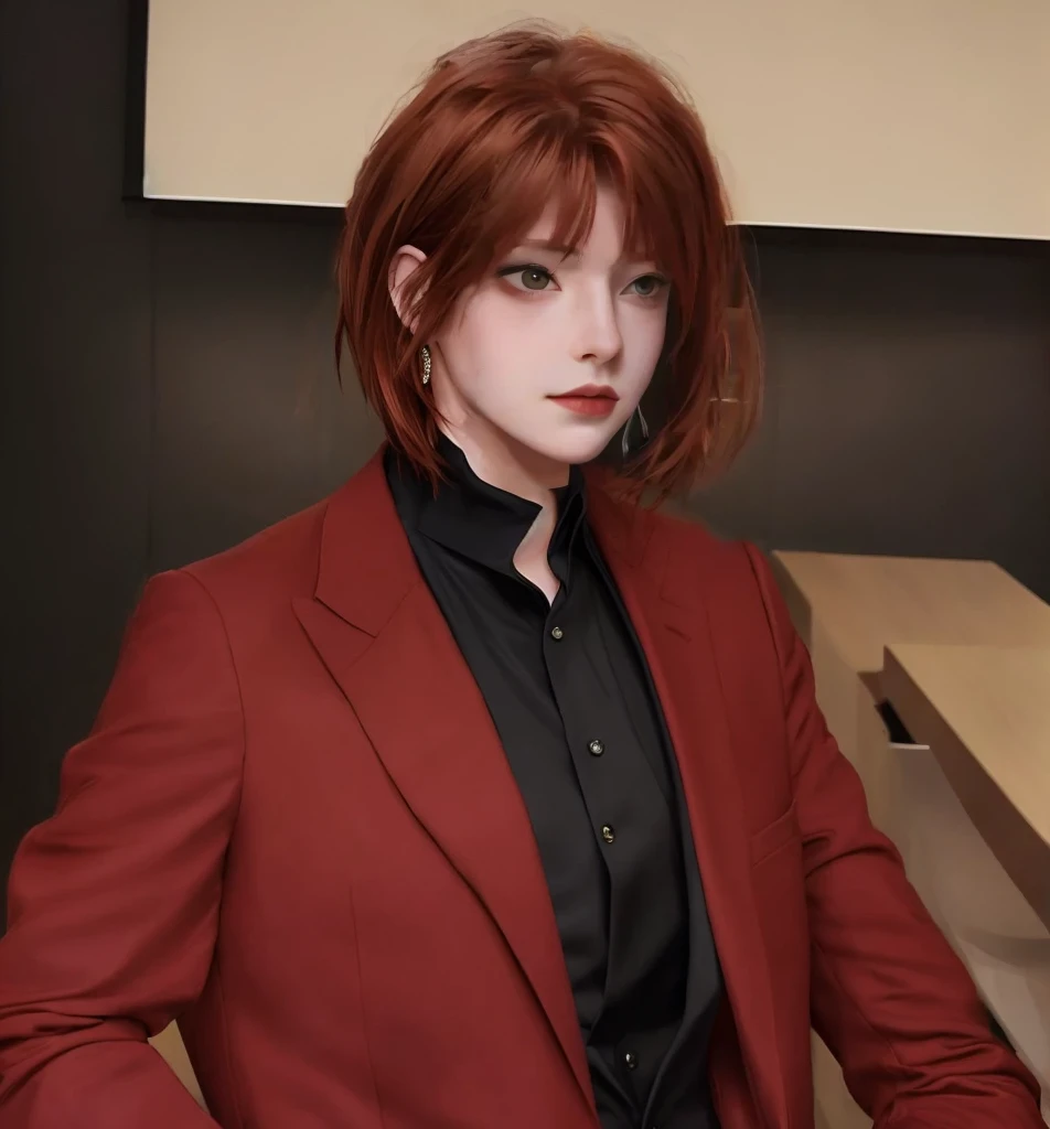 Short reddish-brown hair，Suits