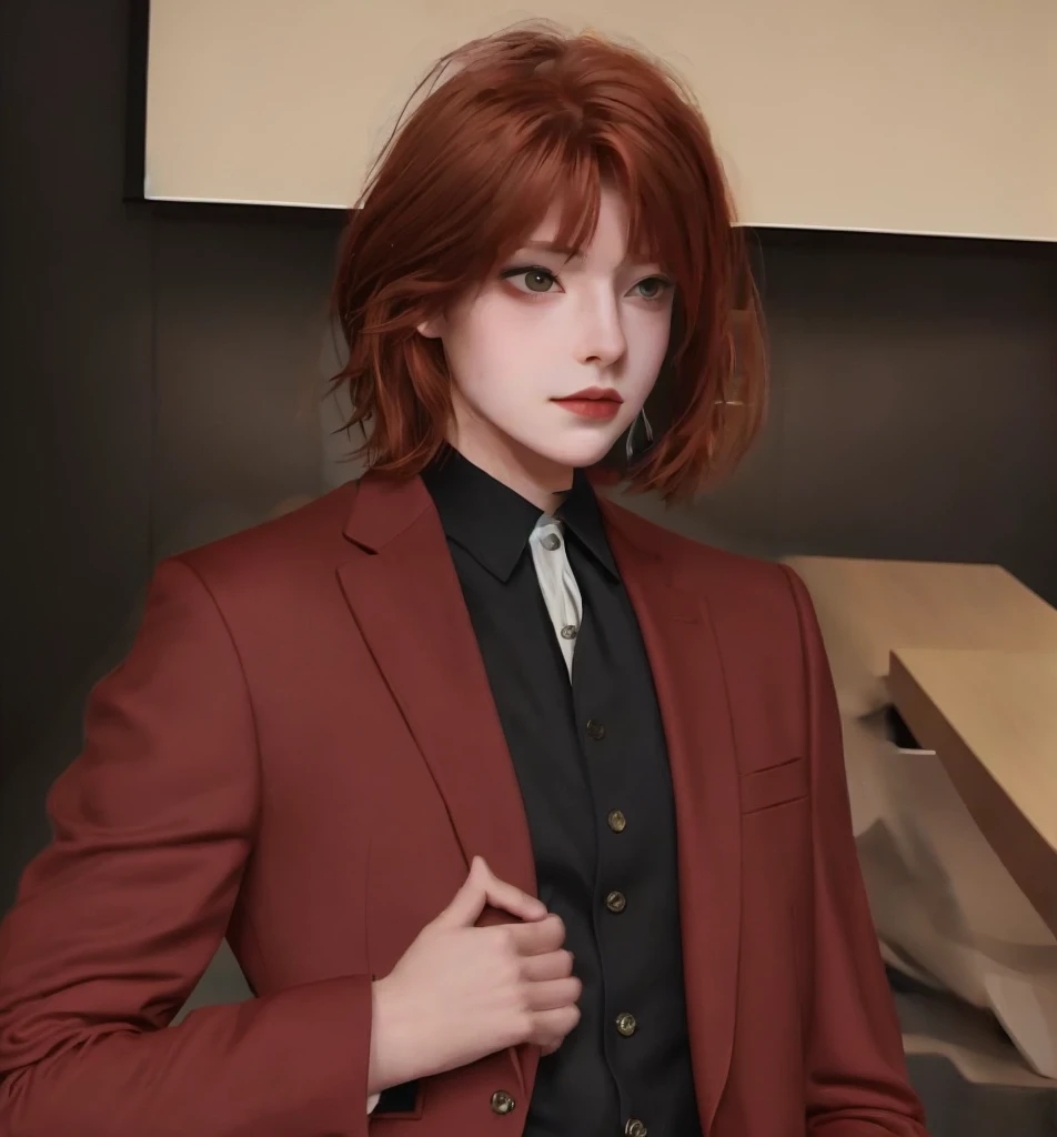 Short reddish-brown hair，Suits