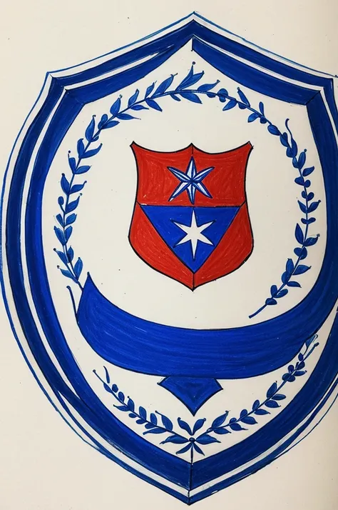 Draw the shield of the Cristina Prado school with blue and white colors