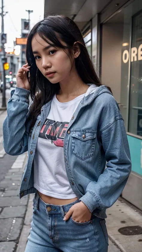 Vietnam girl, normal, enegry, simple, wearing hoddie, wear jeans. No sexy, a cute vibe