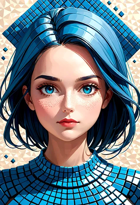 Digital 3d geometric mosaic art,young woman face,abstract,Professional painting